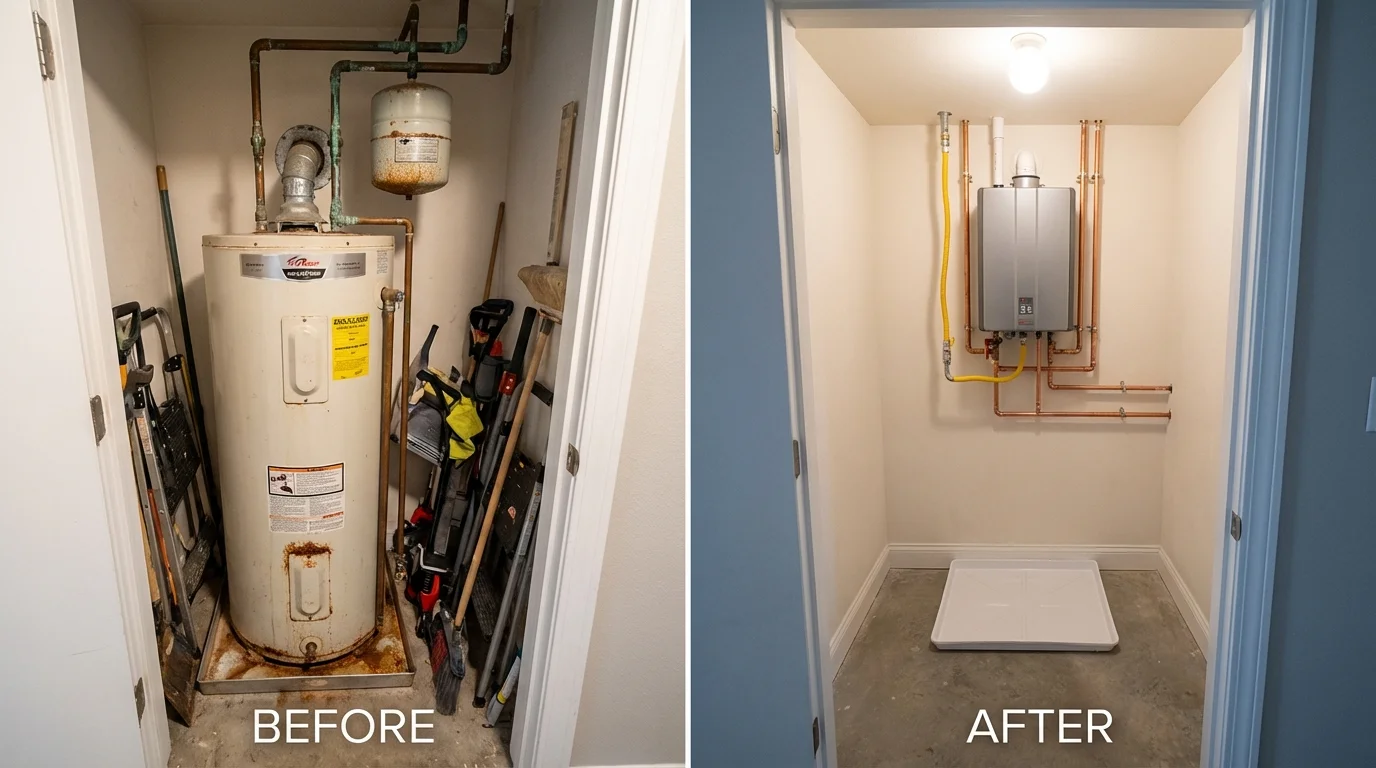 Tank water heater versus wall-mounted tankless unit comparison for Chelsea, NY homeowners