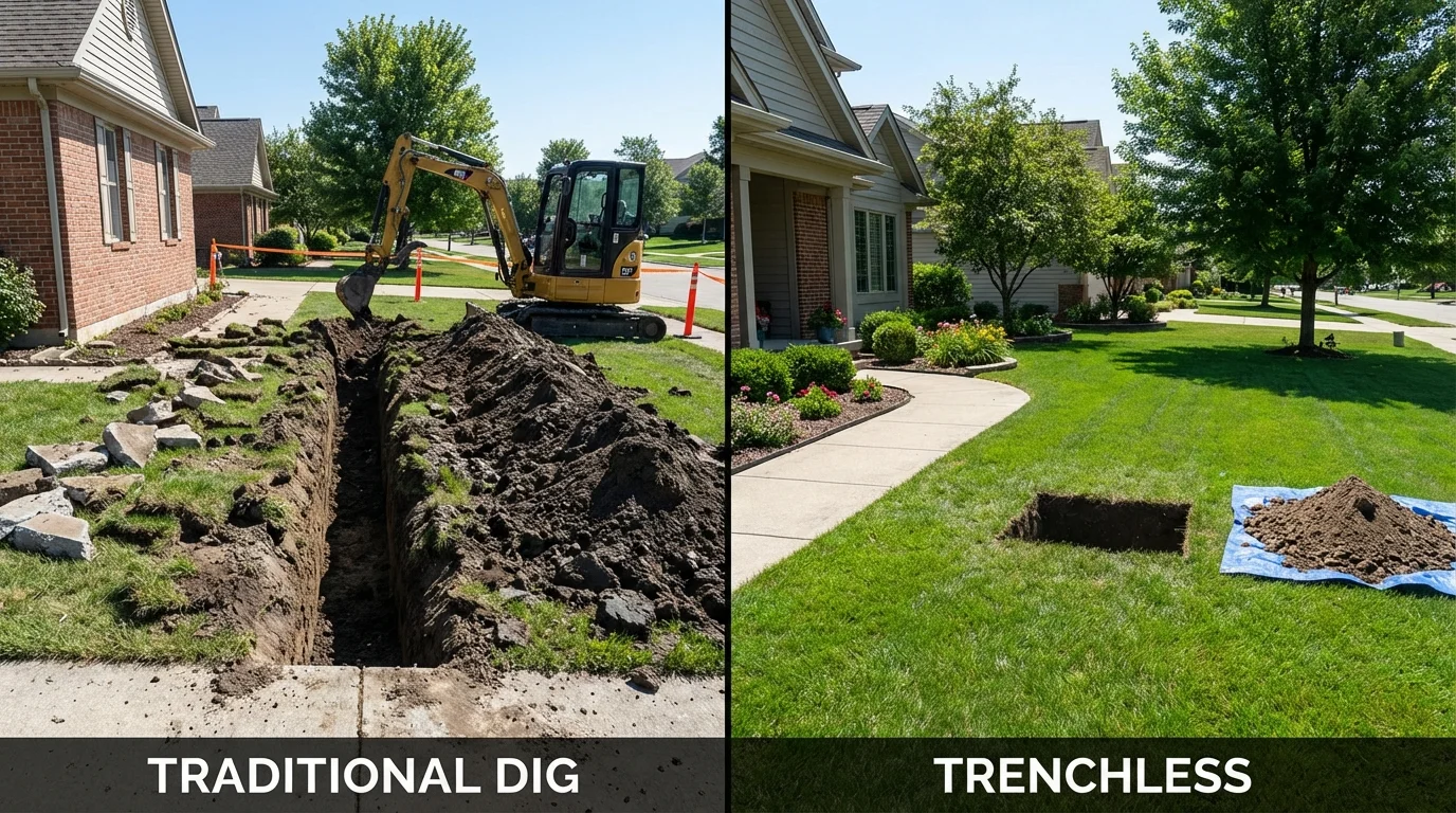 Trenchless sewer repair with minimal yard damage versus traditional excavation in Chelsea, NY